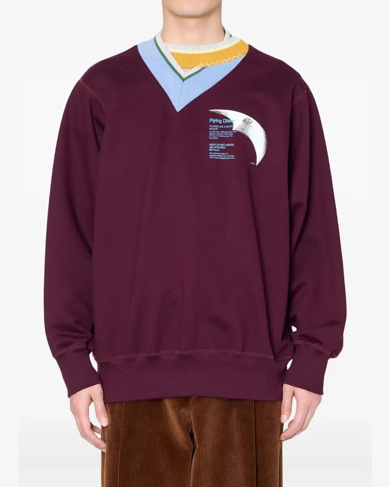 kolor Sweatshirt mit V-Ausschnitt - Rot Rot