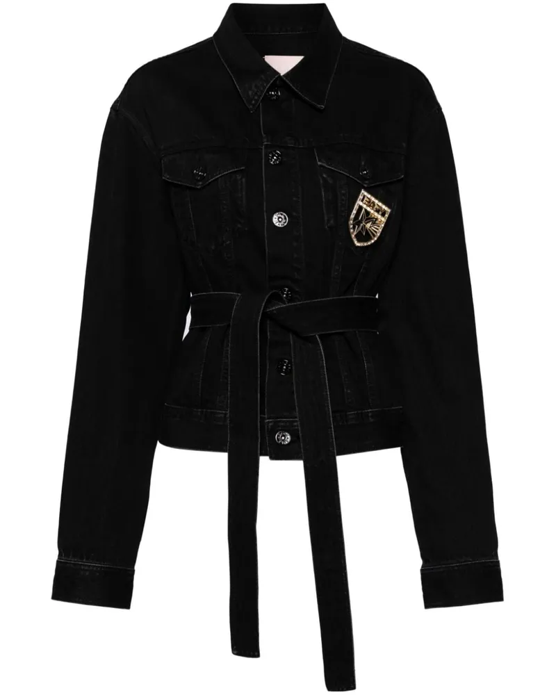 BAPE Jeansjacke mit Logo-Anstecknadel - Schwarz Schwarz