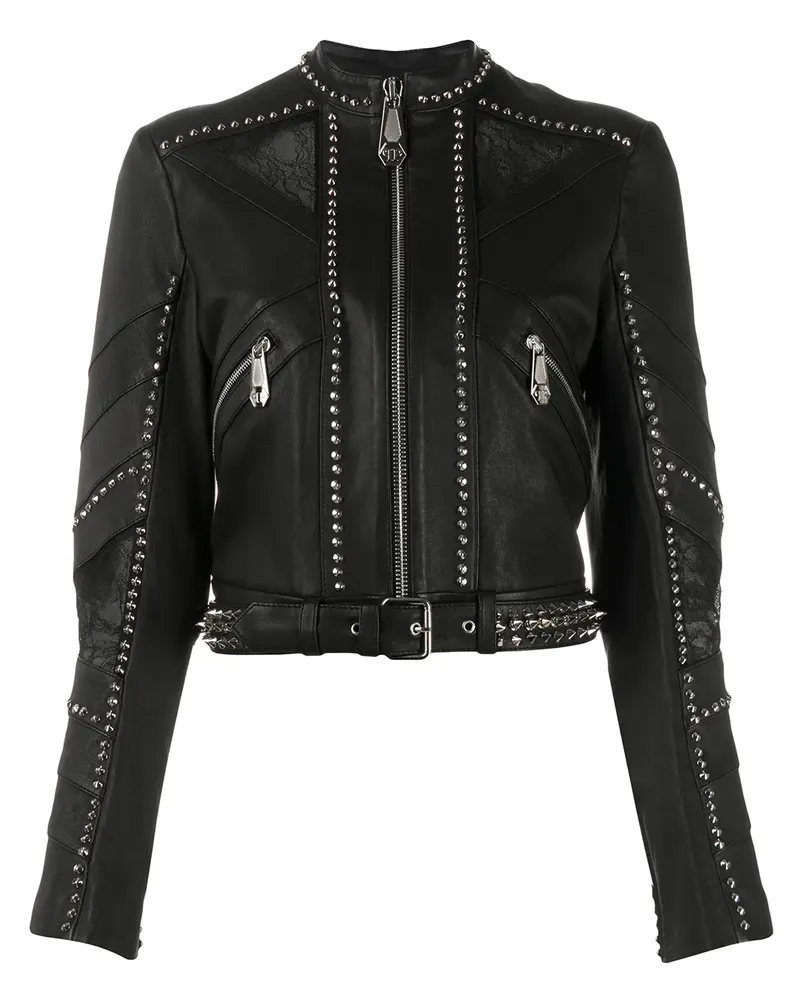 Philipp Plein Bikerjacke mit Nieten - Schwarz Schwarz