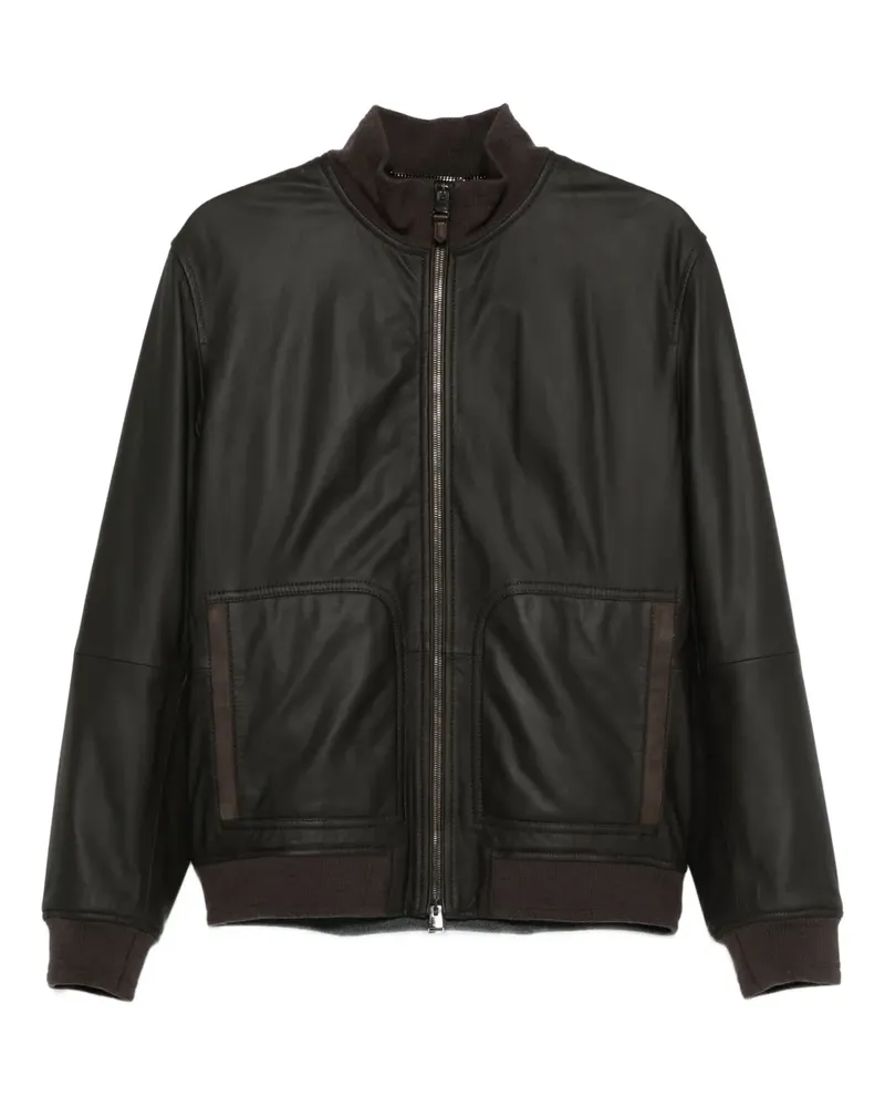 Canali Lederjacke mit Reißverschluss - Braun Braun