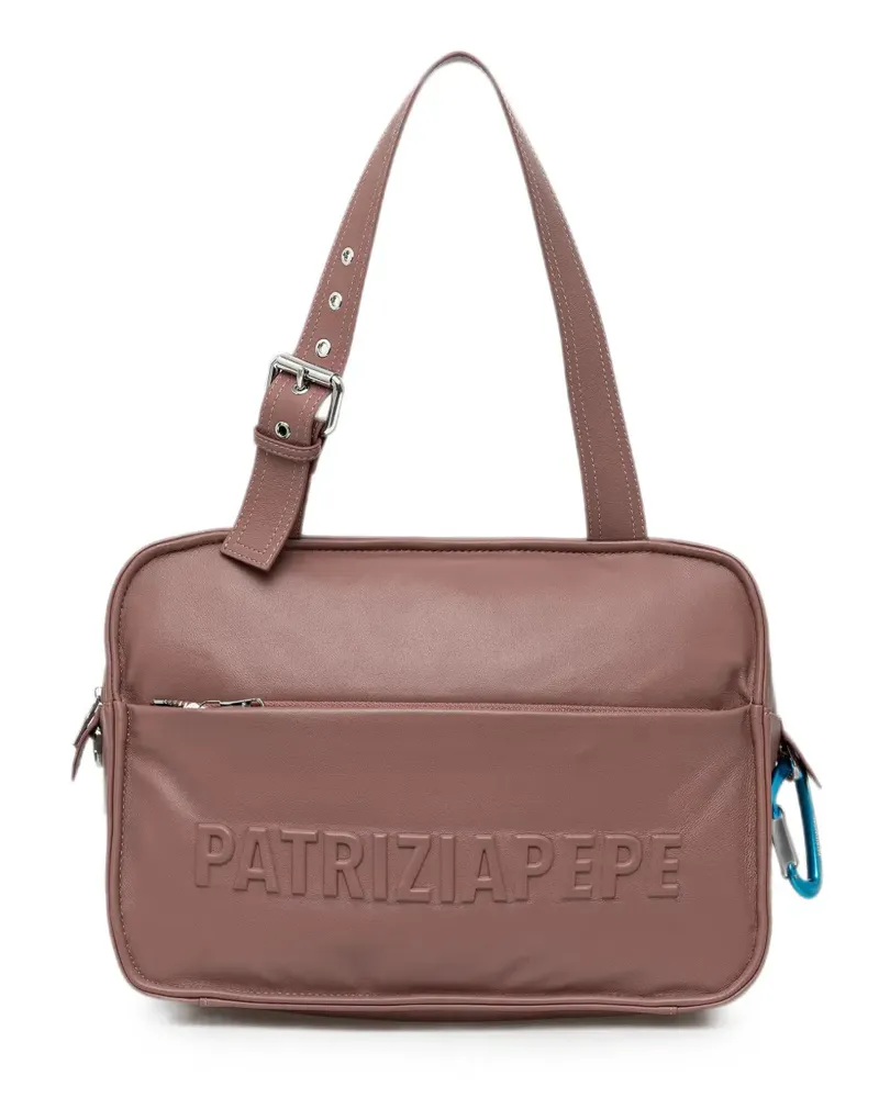 Patrizia Pepe Im)perfection embossed-logo leather tote bag - Braun Braun
