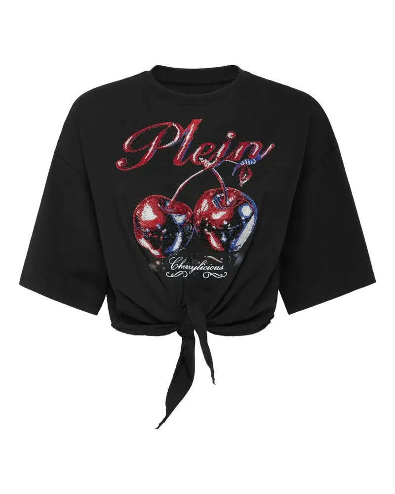 Philipp Plein Cropped-T-Shirt mit Kirschenprint - Schwarz Schwarz