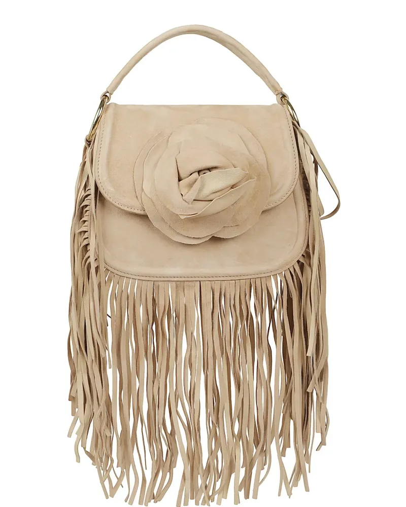 GEDEBE Alice fringed floral-appliqué tote bag - Nude Nude