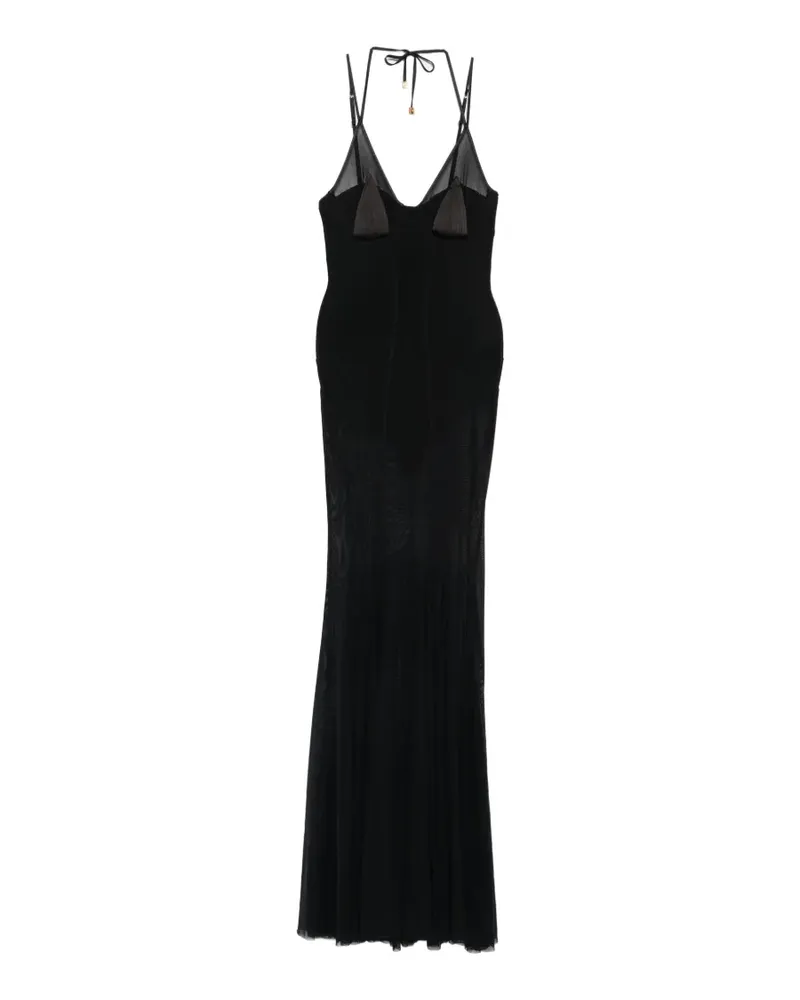 Elisabetta Franchi sheer-panelled pleated maxi dress - Schwarz Schwarz