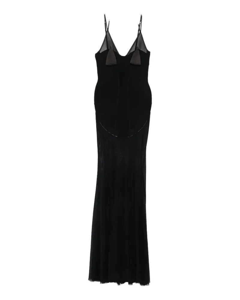 Elisabetta Franchi sheer-panelled pleated maxi dress - Schwarz Schwarz