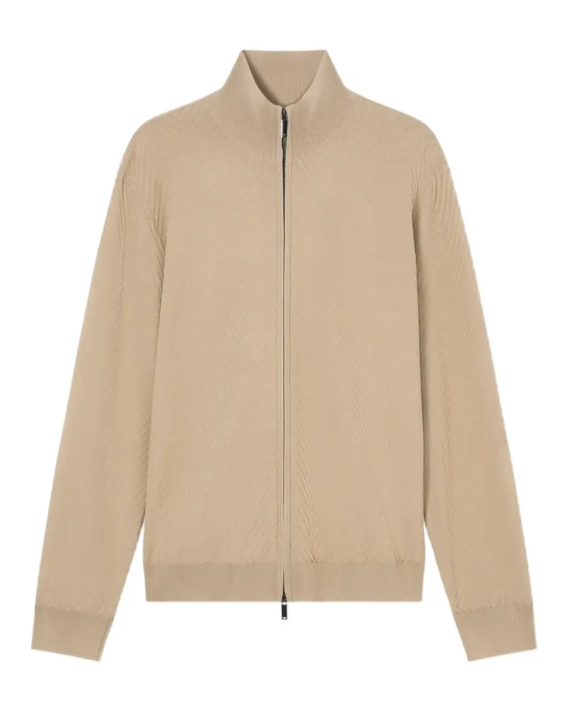 Emporio Armani chevron-knit zip-up cardigan - Nude Nude