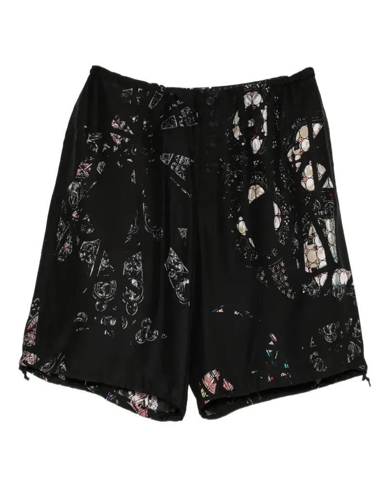 Yohji Yamamoto Shorts mit Print und einfacher Paspeltasche - Schwarz Schwarz