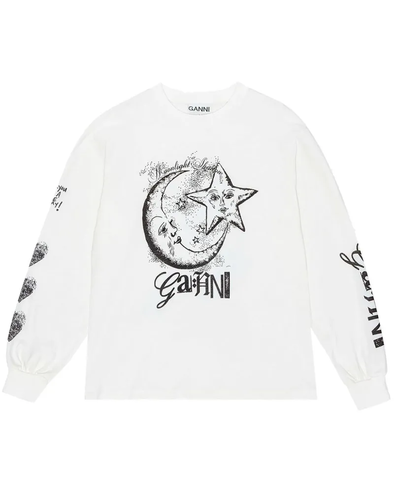 Ganni T-Shirt mit Logo-Print - Weiß Weiß