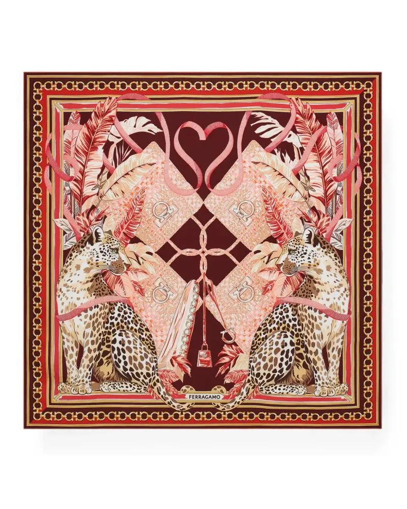 Ferragamo Schal mit Feline-Print - Rot Rot