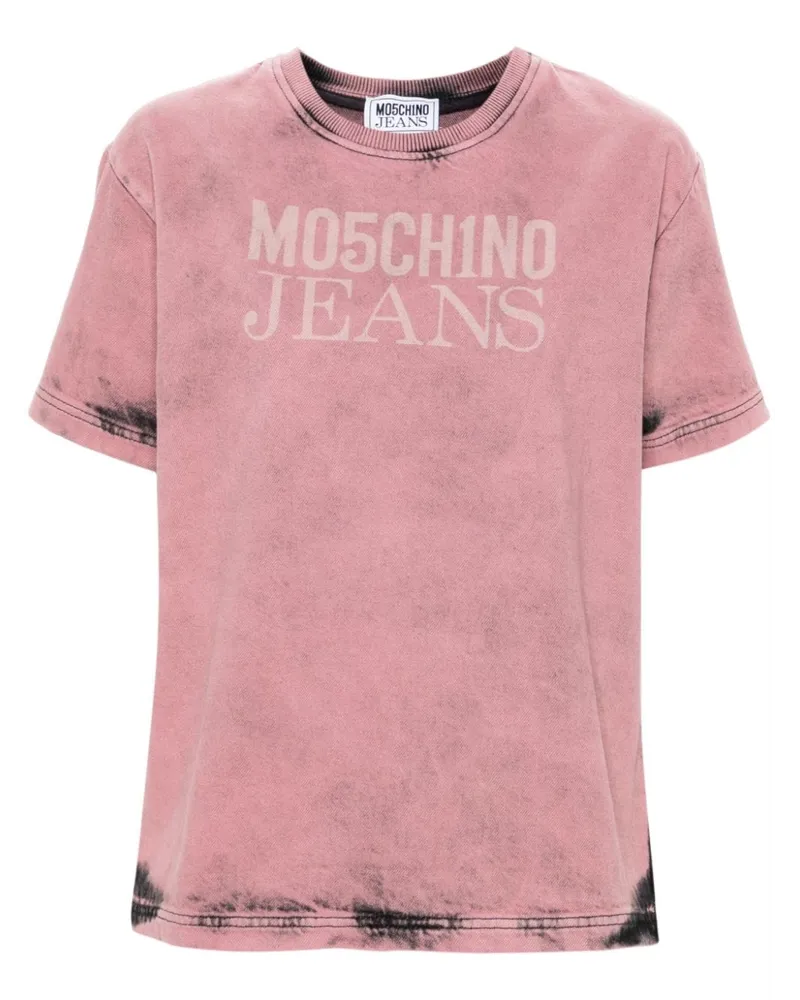 Moschino Twill-T-Shirt mit Logo-Print Rosa