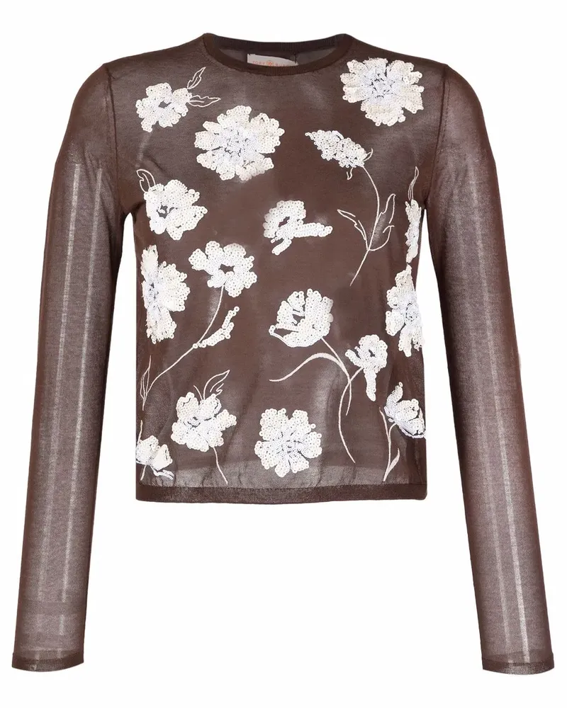 Tory Burch Strickoberteil mit Blumenstickerei - Braun Braun