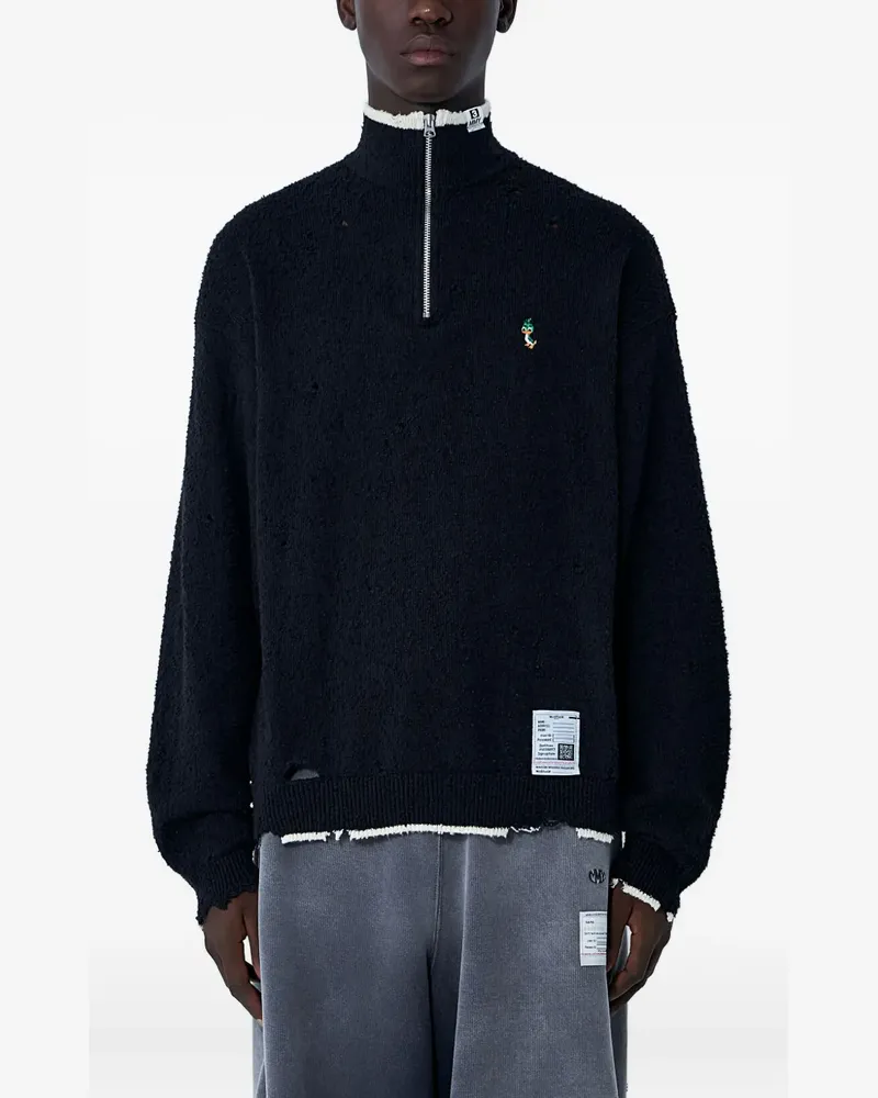 MIHARAYASUHIRO Pullover im Distressed-Look mit kurzem Reißverschluss - Schwarz Schwarz