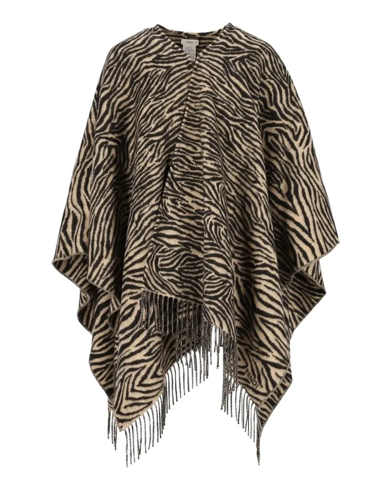 Fendi wool poncho with tiger animalier print - Nude Nude