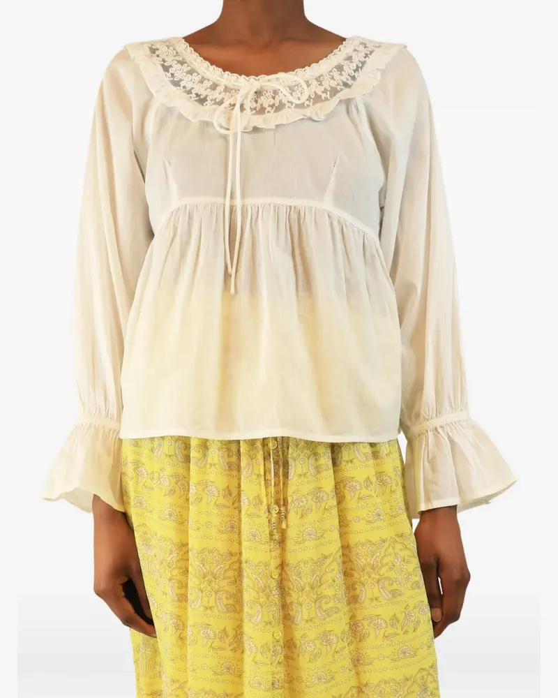 Posse lace-trim sheer blouse - Weiß Weiß