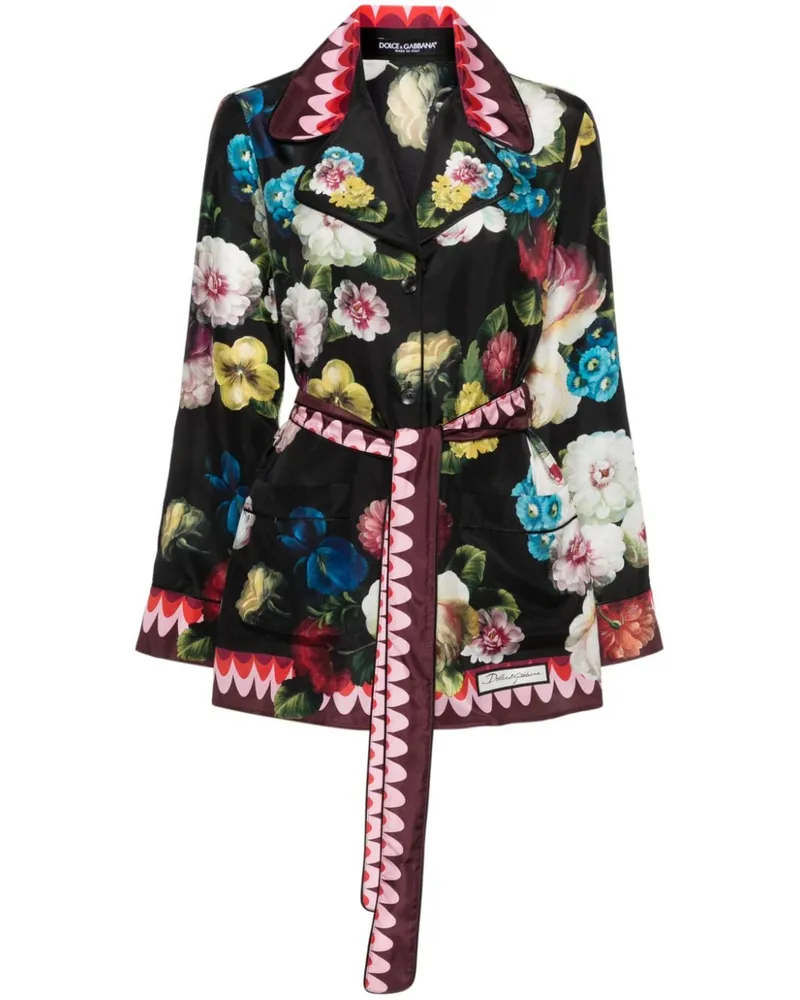 Dolce & Gabbana Seidenhemd mit Blumen-Print - Schwarz Schwarz