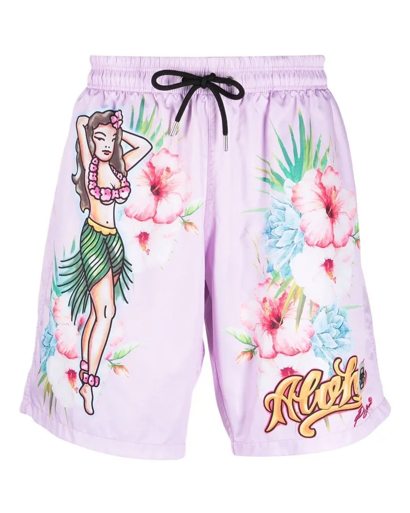 Philipp Plein Badeshorts mit Blumen-Print - Rosa Rosa
