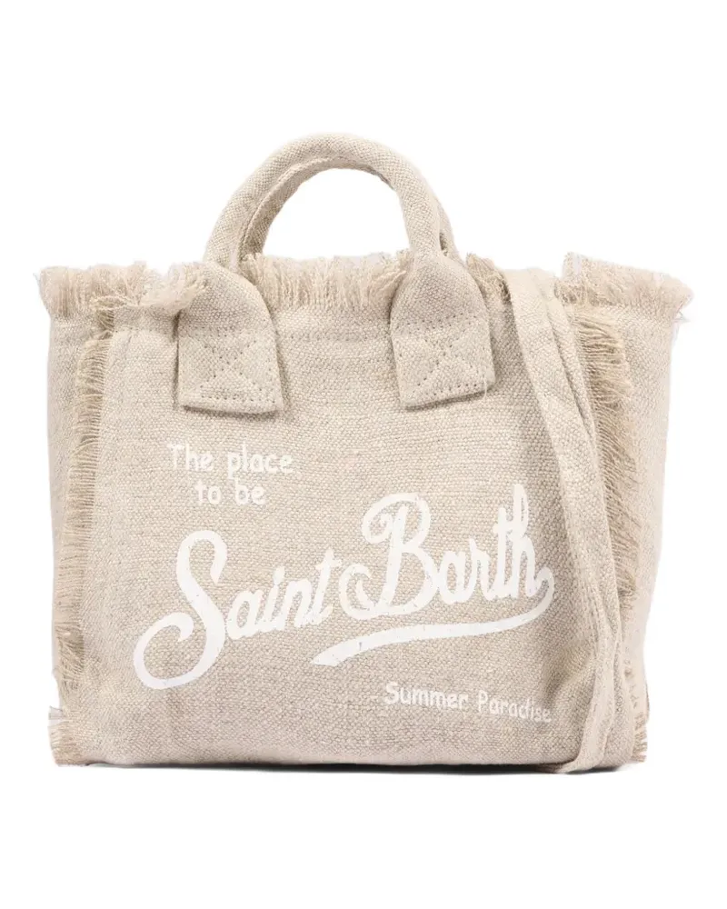 MC2 Saint Barth fringed-detail logo-print tote bag - Nude Nude