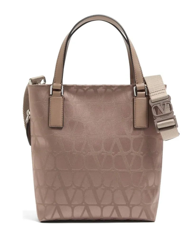 Valentino Garavani Mini Toile Iconographe Shopping Bag aus technischem Stoff mit Lederdetails - Nude Nude