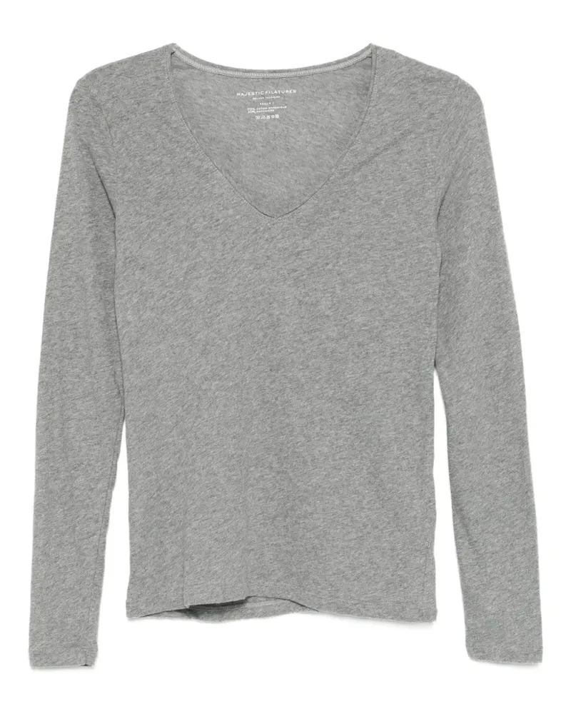 Majestic Langarmshirt mit V-Ausschnitt - Grau Grau