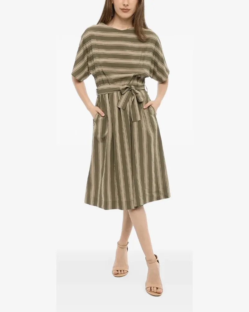 Woolrich Gestreiftes Bayadere Midikleid mit Gürtel - Grün Grün