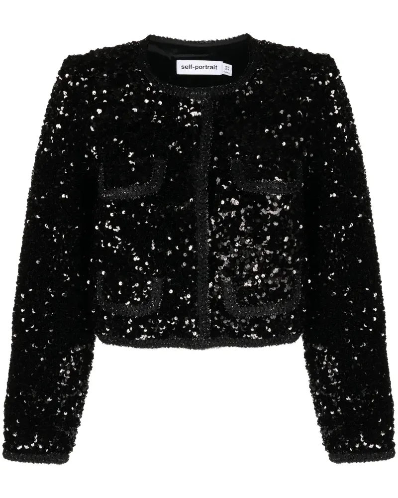 Self-Portrait Cropped-Jacke mit Pailletten - Schwarz Schwarz