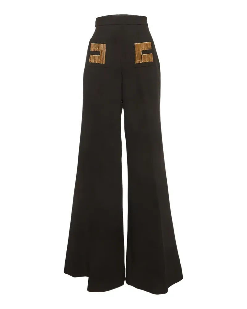 Elisabetta Franchi logo chain-detail bell-bottom trousers - Schwarz Schwarz