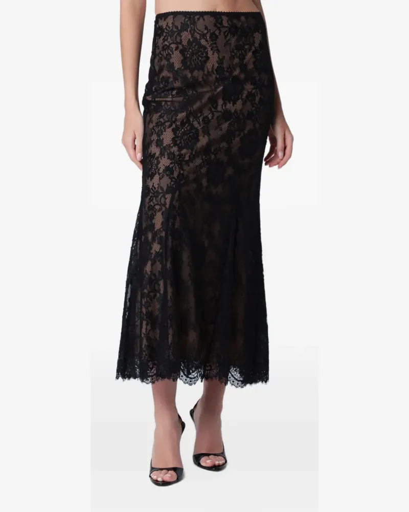 Self-Portrait black lace midi skirt - Schwarz Schwarz