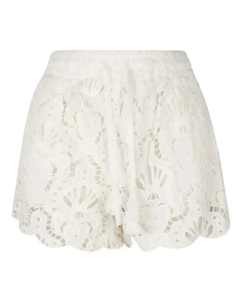 FARM Rio Bestickte Shorts mit Wellensaum - Weiß Weiß