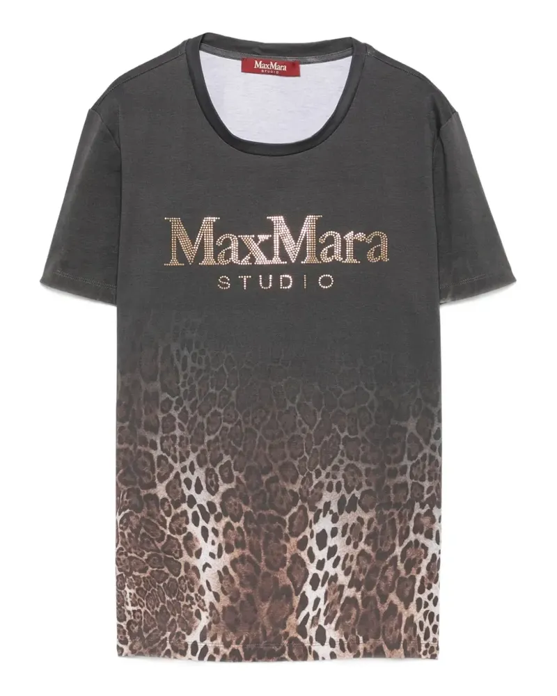 Max Mara Quieto leopard-print rhinestone-logo T-shirt - Grau Grau