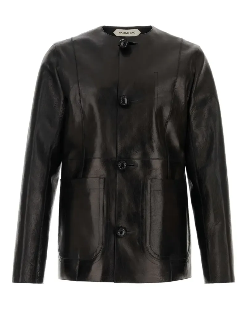 Namacheko Lederjacke mit rundem Ausschnitt - Schwarz Schwarz