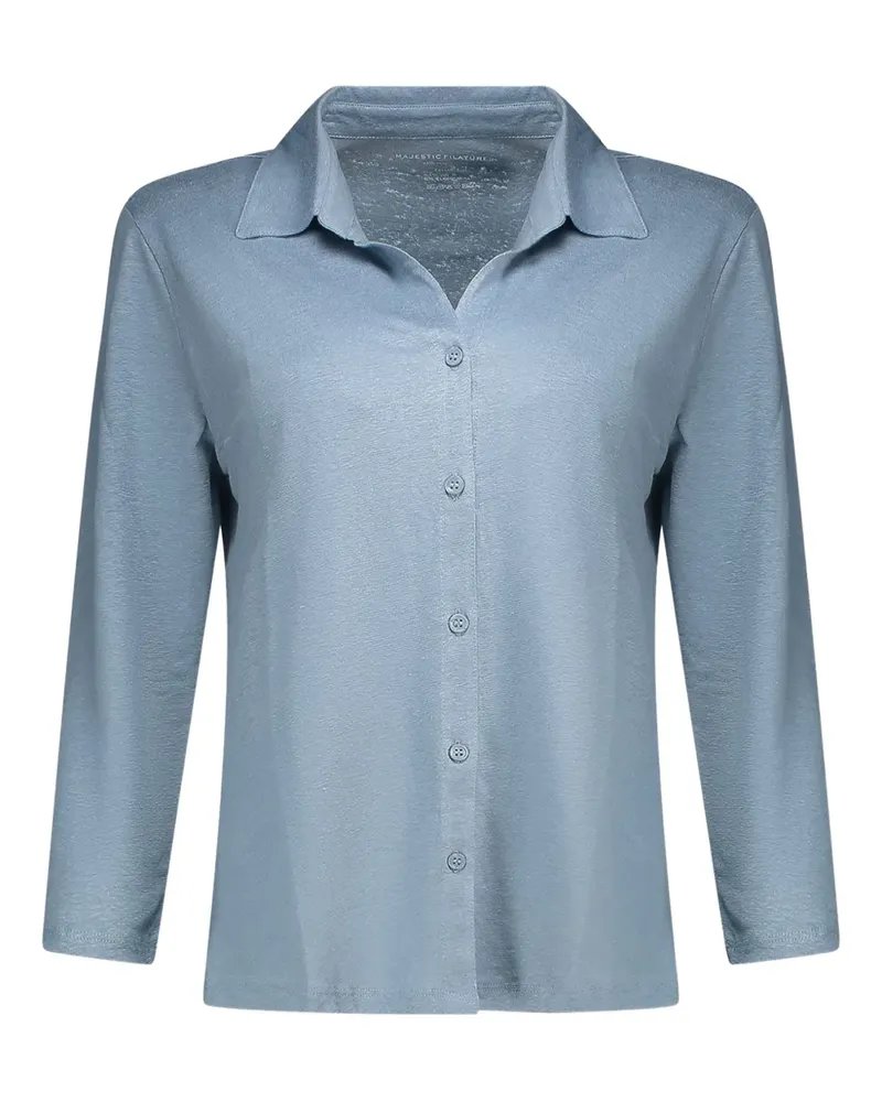 Majestic Geknöpftes Top mit Kragen - Blau Blau