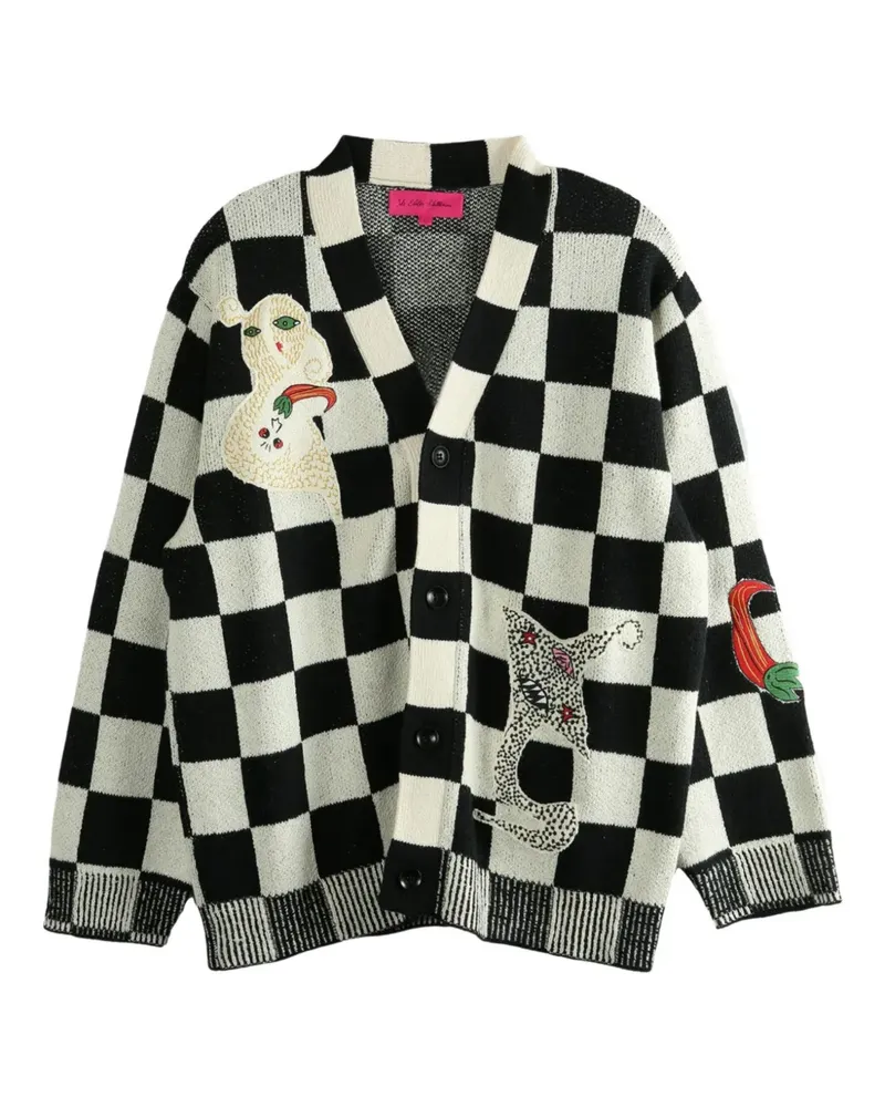 The Elder Statesman Nora Lite Creatures check-pattern embroidered cardigan - Schwarz Schwarz