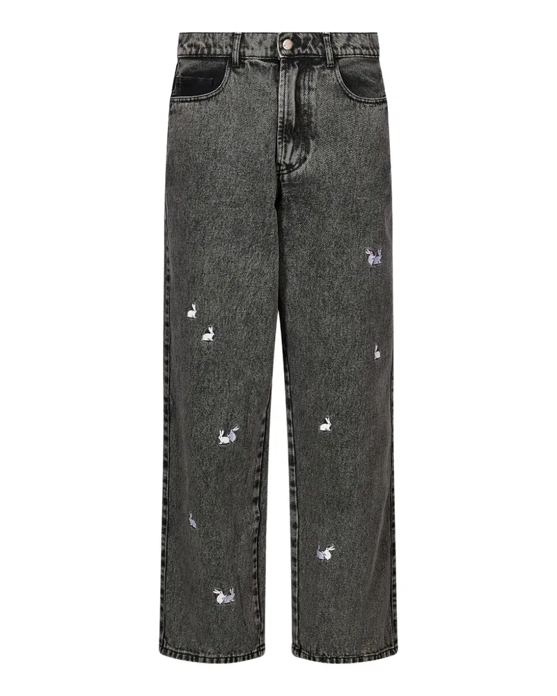 Carne Bollente Billionaire rabbit-embroidered acid-wash jeans - Schwarz Schwarz
