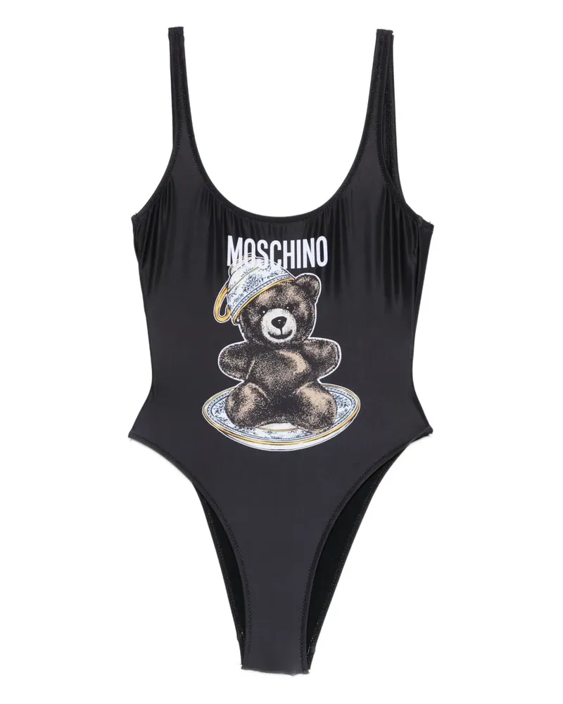 Moschino Badeanzug mit Teddy-Print - Schwarz Schwarz