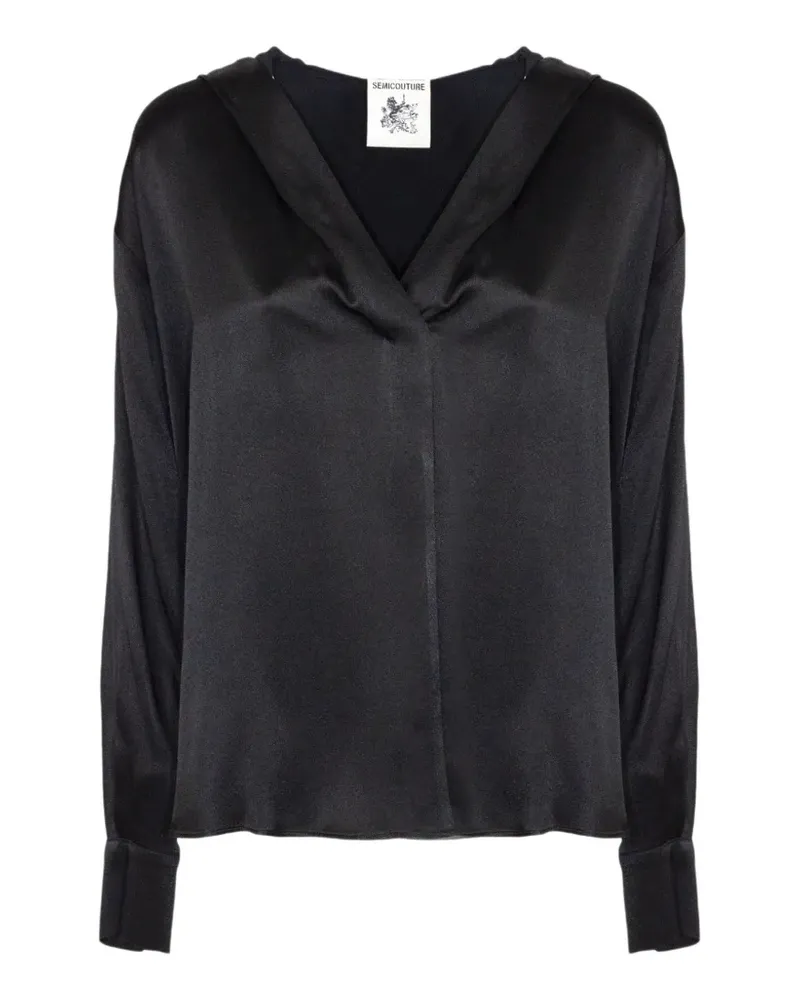 Semicouture hooded V-neck blouse - Schwarz Schwarz