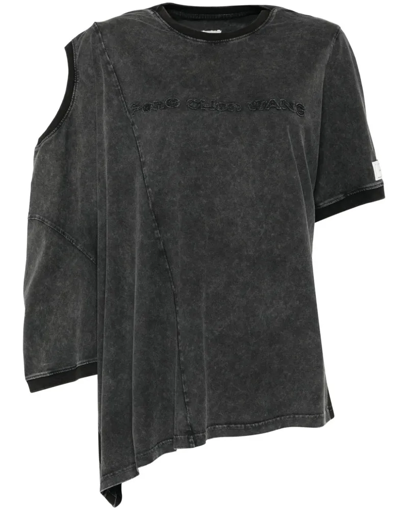 Feng Chen Wang T-Shirt mit doppeltem Kragen - Schwarz Schwarz