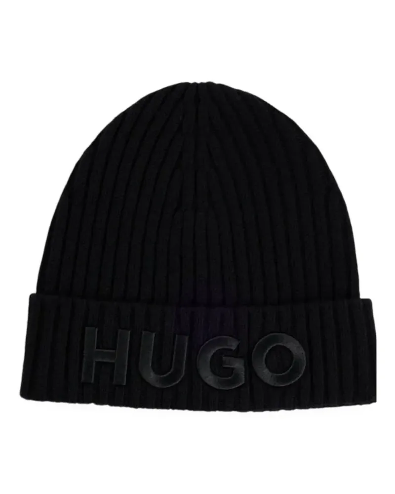 HUGO BOSS Gerippte Beanie - Schwarz Schwarz