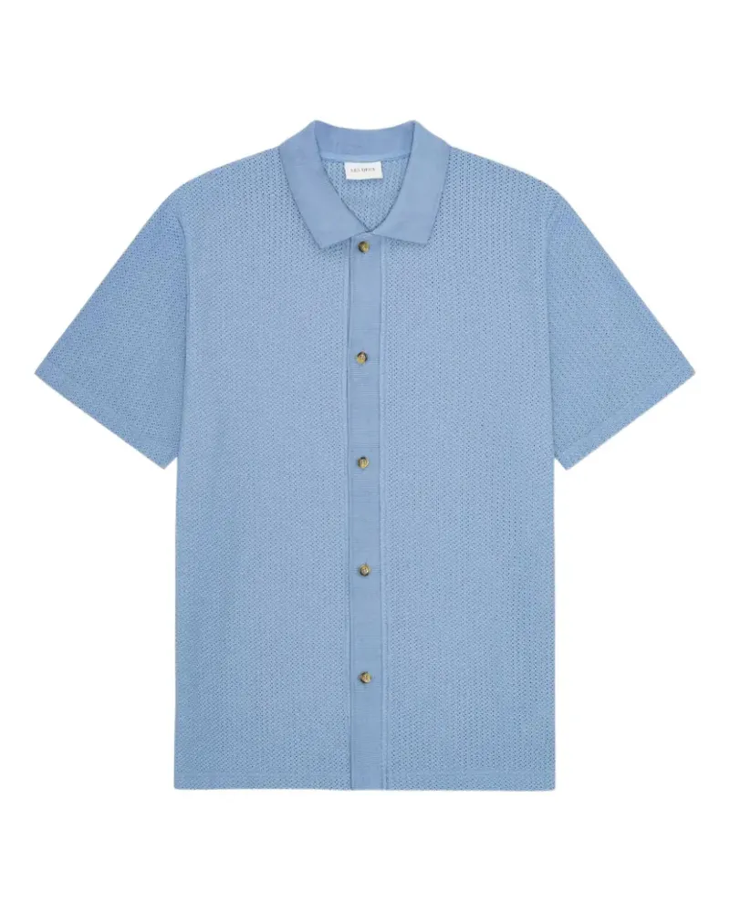 LES DEUX Pointelle SS textured-knit short-sleeve cardigan - Blau Blau