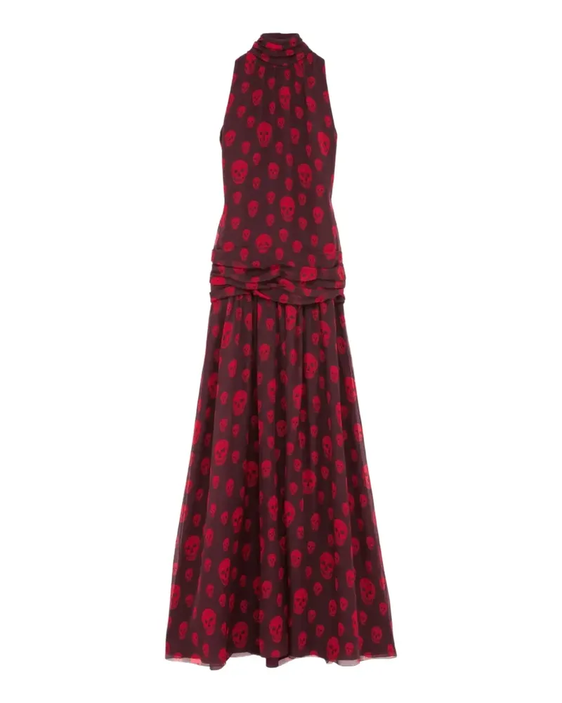 Alexander McQueen Skull-print high-neck maxi dress - Rot Rot