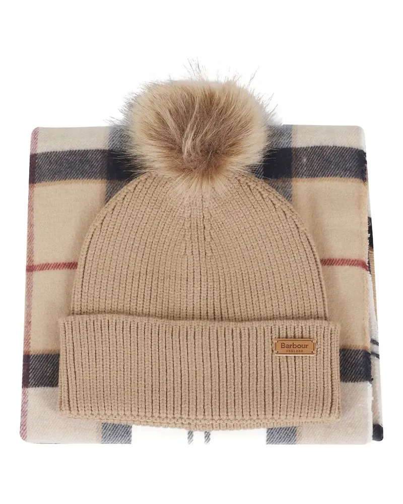 Barbour pompom-detail beanie-scarf set - Nude Nude