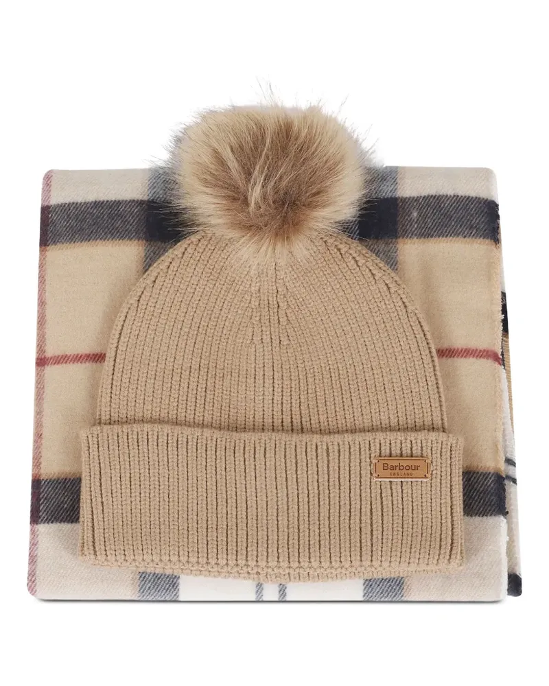 Barbour Beanie-Set mit Bommeldetail - Nude Nude