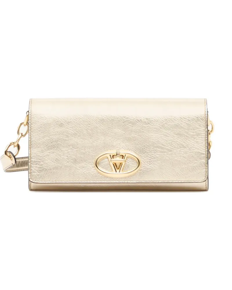 Valentino Garavani Vlogo The Bold Edition laminated calfskin wallet with shoulder strap - Gold Gold
