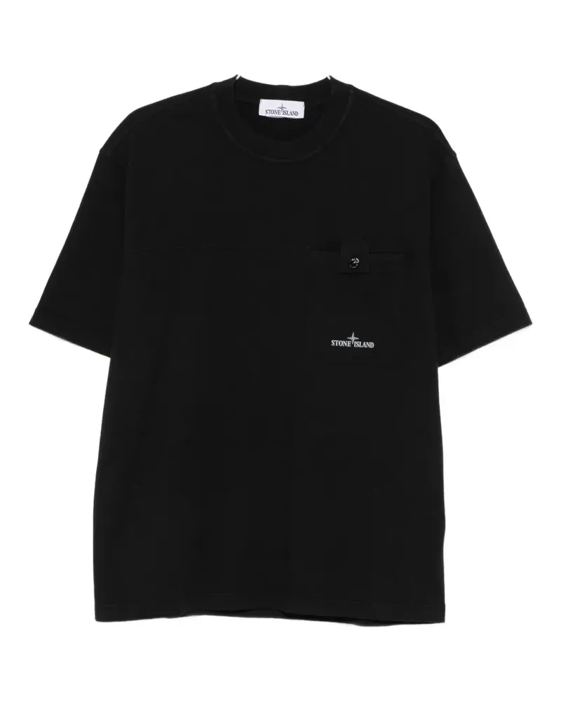 Stone Island logo-print chest-pocket T-shirt - Schwarz Schwarz