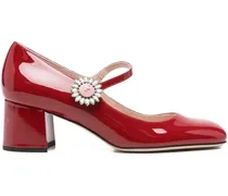 Kristallverzierte Pumps mit Blockabsatz - Rot