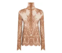 Spitzentop mit Stehkragen - Braun