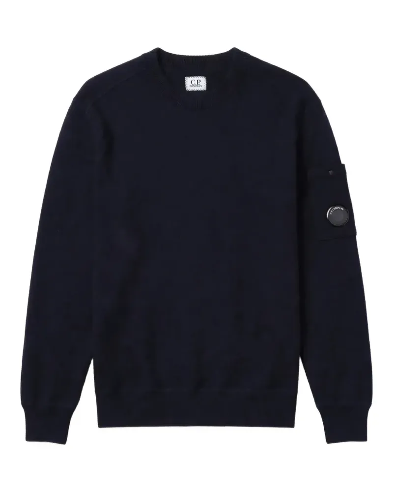 C.P. Company Merinopullover mit gefilzter Linse und kurzem Reißverschluss - Blau Blau