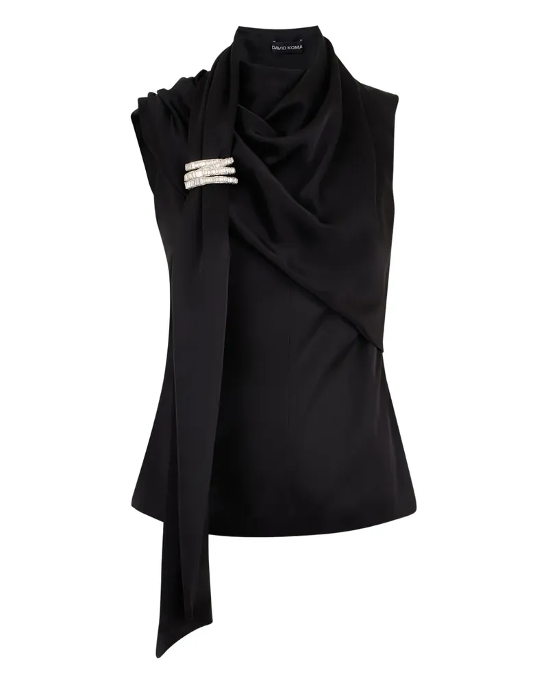 David Koma Drapiertes Oberteil mit Brosche - Schwarz Schwarz