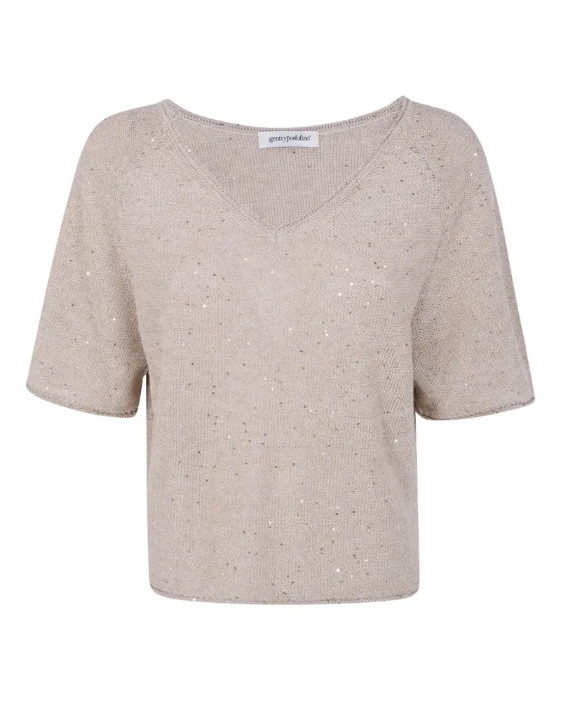 Gentry Portofino sequin-embellished knitted top - Nude Nude