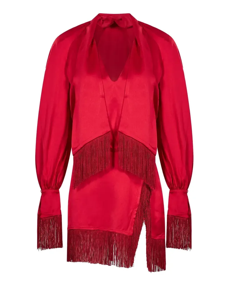 Rowen Rose fringe-trimmed raglan-sleeve mini dress - Rot Rot