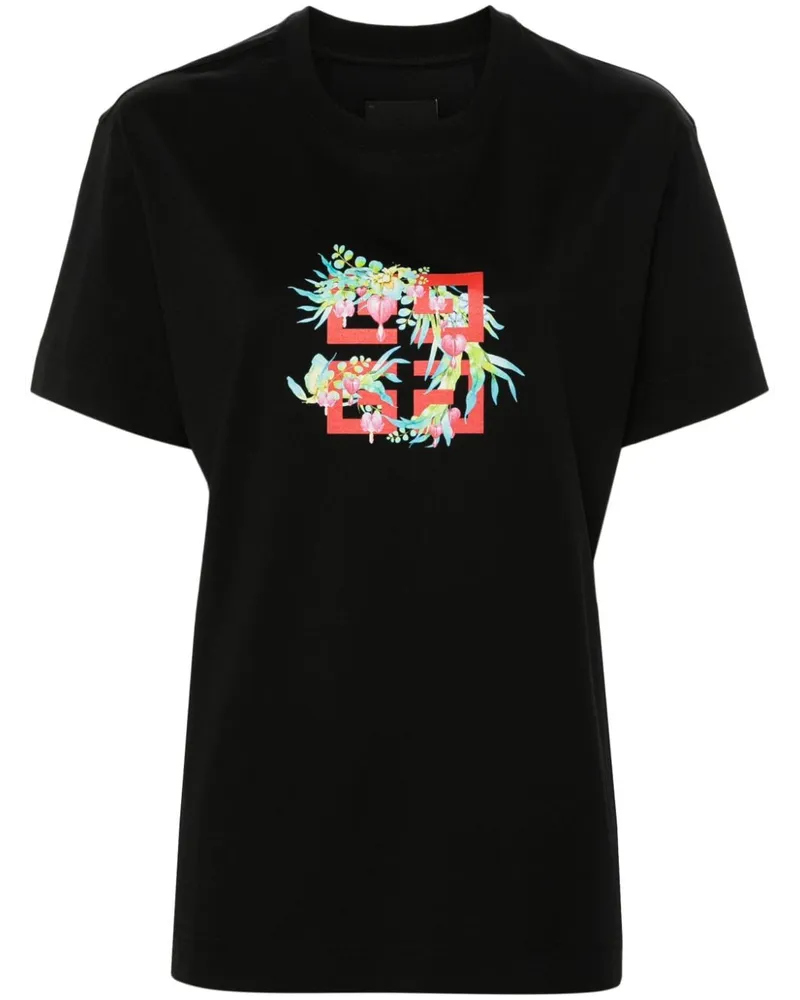 Givenchy T-Shirt mit 4G Flowers-Print - Schwarz Schwarz